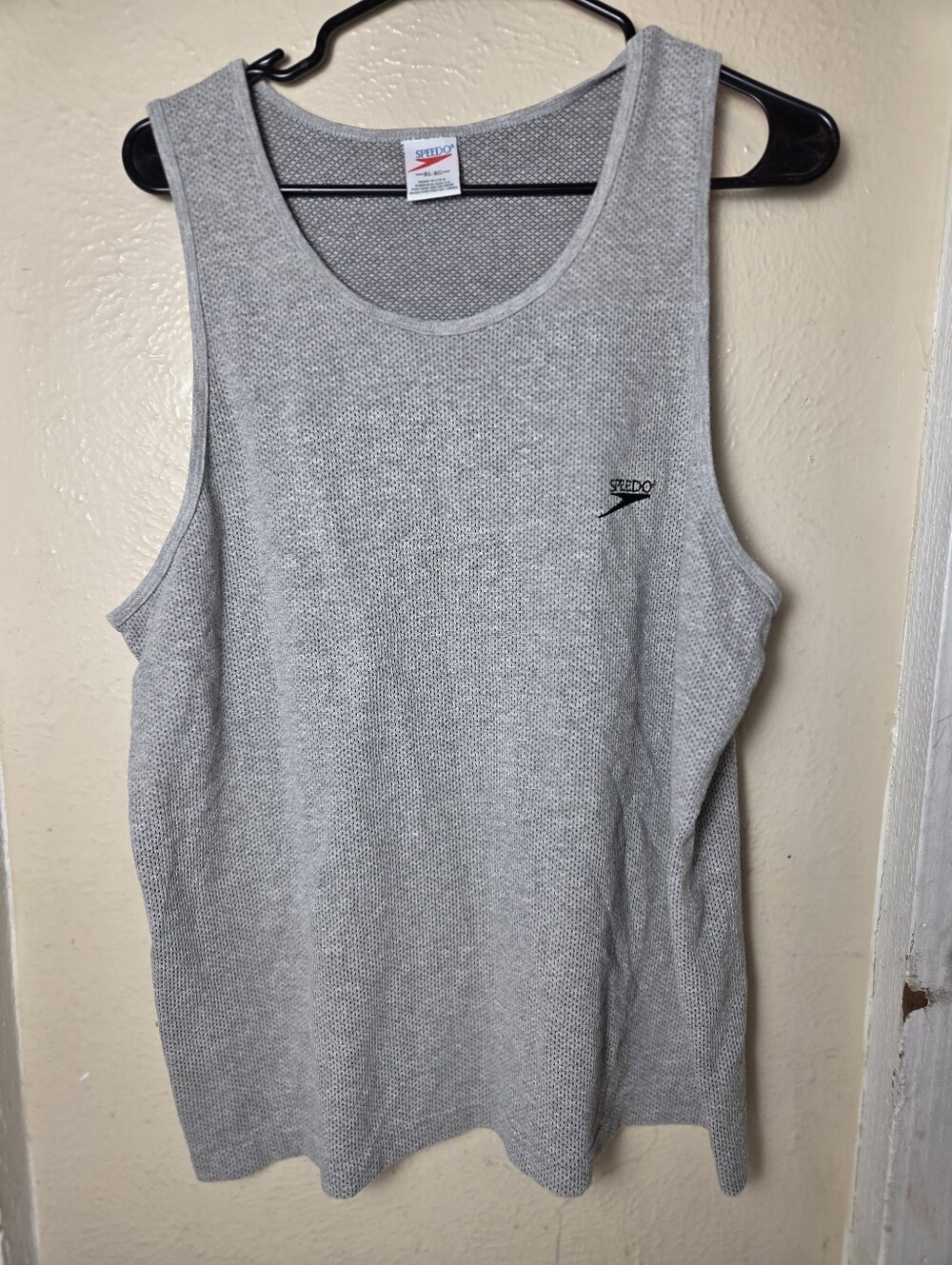 Vintage Speedo Tank Top Mens XL Gray Mesh Athletic Logo Shirt Gym Run